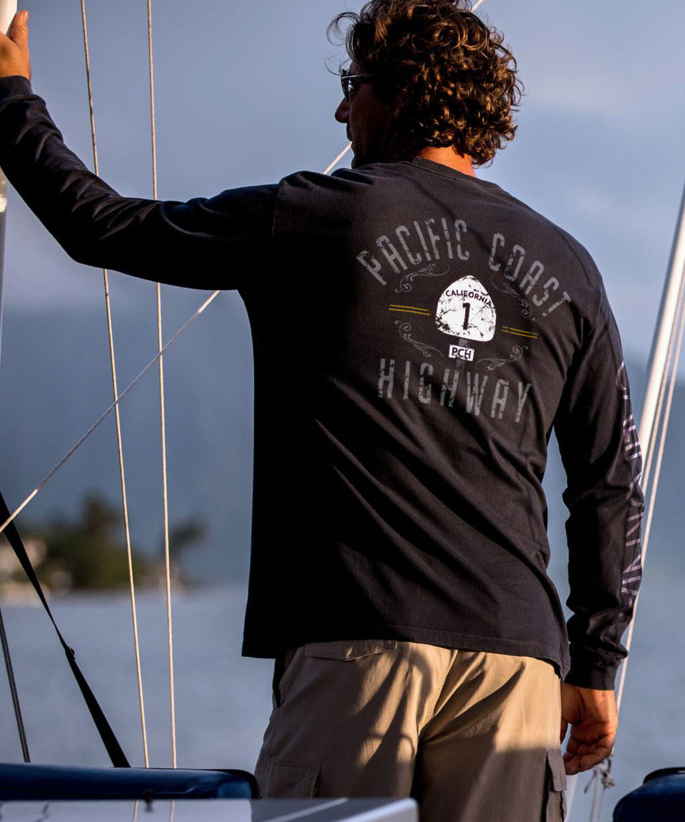 Pacific Coast Highway - Black Long Sleeve Crewneck T-Shirt